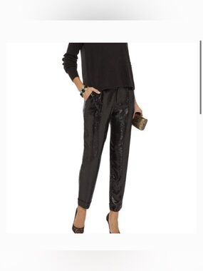 Alice & Olivia Arthur sequin black pants size 4 Black Sequin Tapered Women Pants